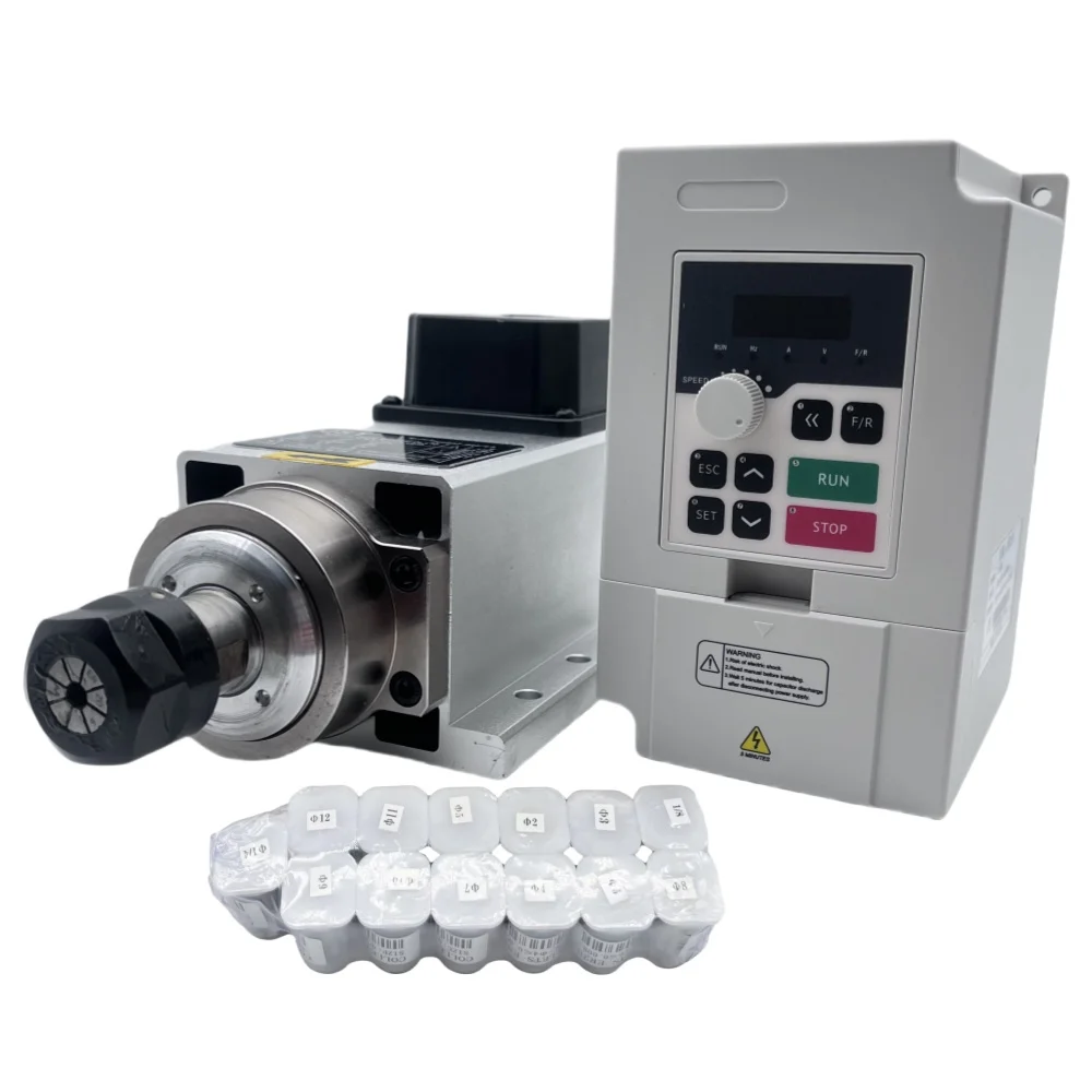 طقم محرك مغزل CNC مربع الشكل ب - مراجعة Air Cooled 1.5Kw Spindle Motor Inverter 110V وسعره